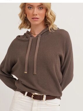 Cyrus Taupe Waffle Hooded Knit Sweater